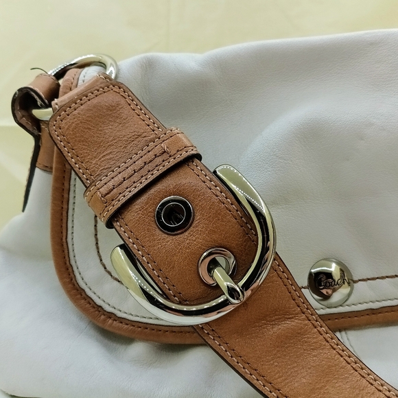 SOLD Coach Pleated SOHO Flap Shoulder Bag F13729 White Brown Leather Silver - Picture 16 of 16